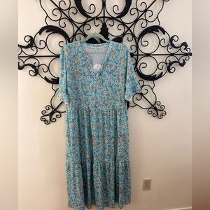 Blue floral midi dress